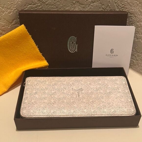 Goyard Matignon Zip Around Long Wallet White Leather Pattern Luxury Artsy Summer - Picture 1 of 16